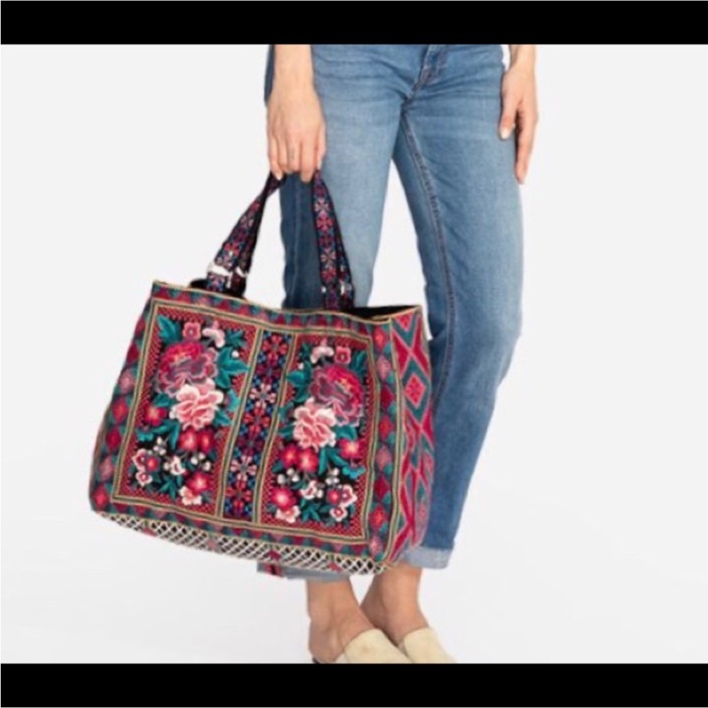 🌸Johnny Was Pink and Green Embroidered Tote - Picture 5 of 11